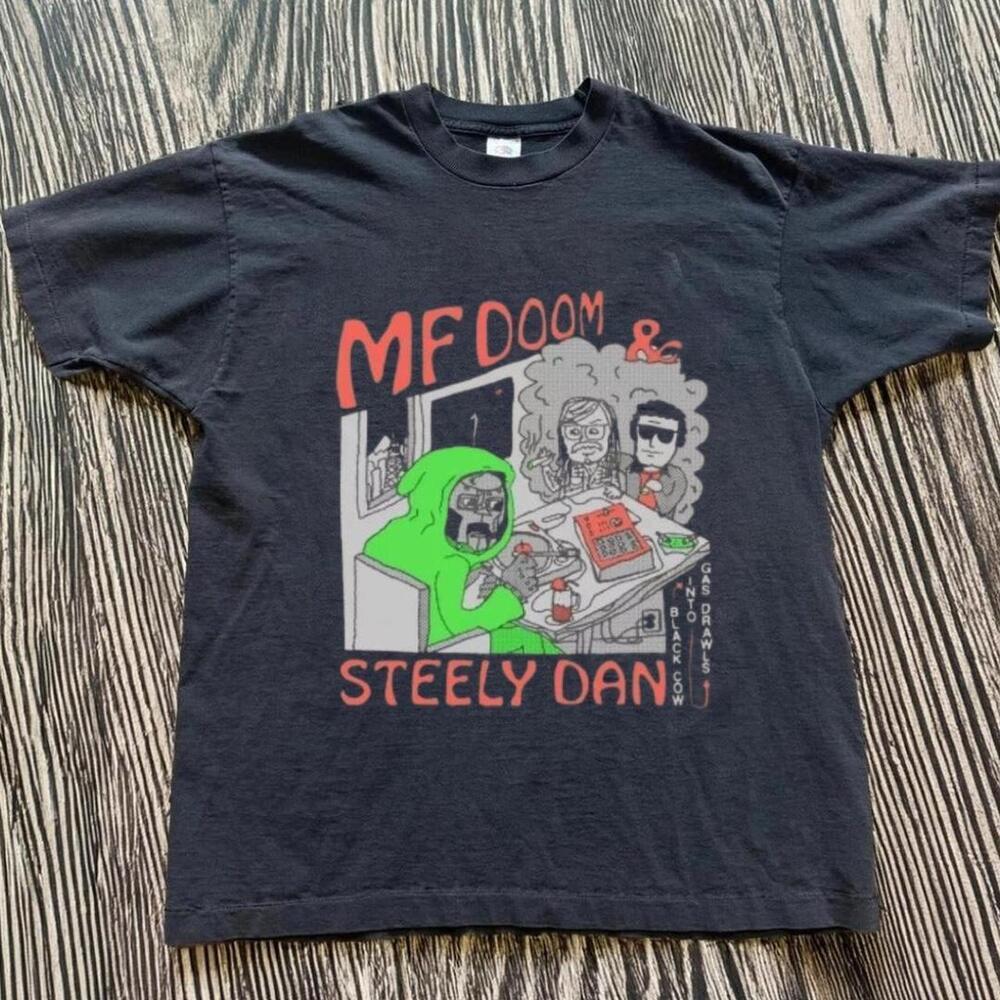 Gildan Men Black T-Shirt Mf Doom And Steely Dan Black Tee